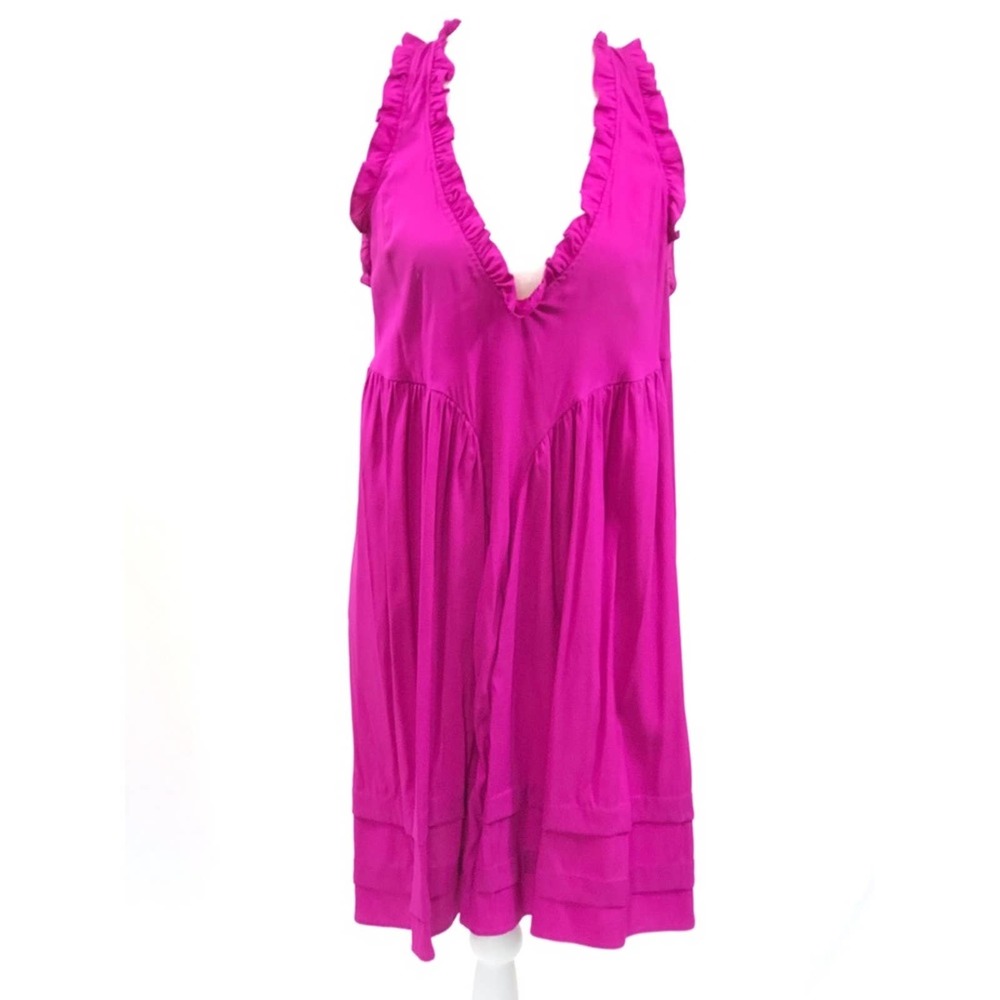 0070 COMMON THREAD Shift V-Neck Silk Dress
